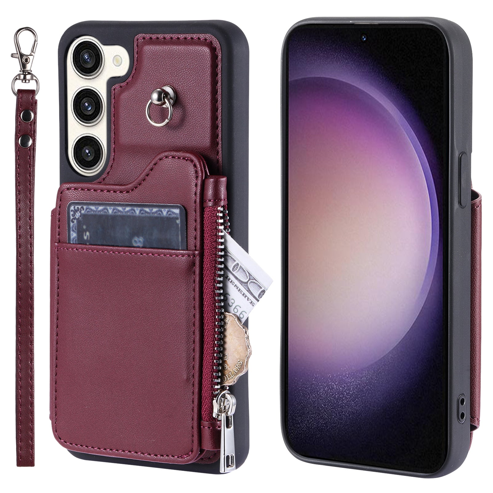 009 For Samsung Galaxy S23 RFID Blocking Zipper Phone Case PU Leather Coated TPU Wallet Kickstand Cover with Wrist Strap 009 For Samsung Galaxy S23 RFID Blocking Zipper Phone Case PU Leather Coated TPU Wallet Kickstand Cover with Wrist Strap